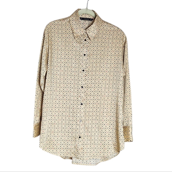 Zara Basics Women's Polka Dot Geometric Blouse Cream/Tan Multi-color size Small - Picture 1 of 7